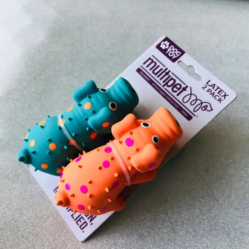 Multipet Mini Pig Latex Squeak Dog Toy With Squeaker Orange/Blue